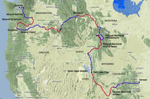 El mapa de la nostra travessia de les Rocoses en moto